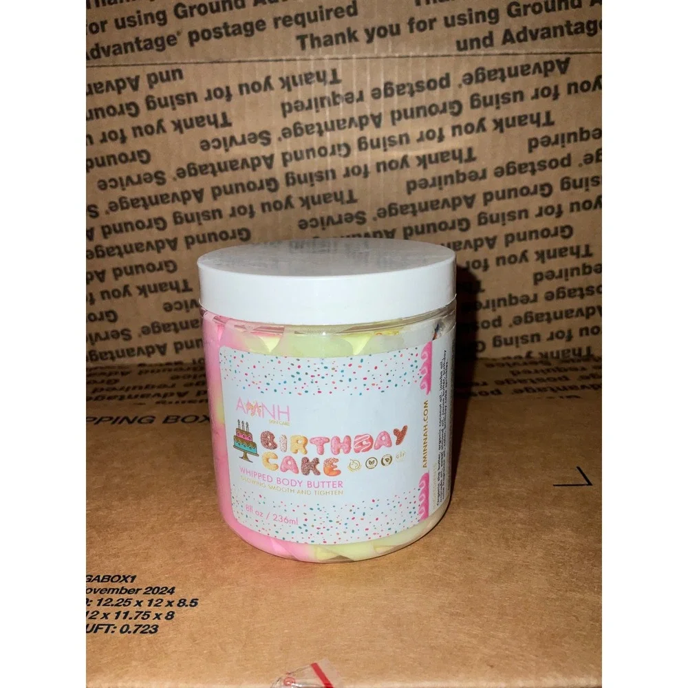 Aminnah Birthday Cake Whipped Body Butter Pink‎ AMNH Swirl Sprinkles Jar